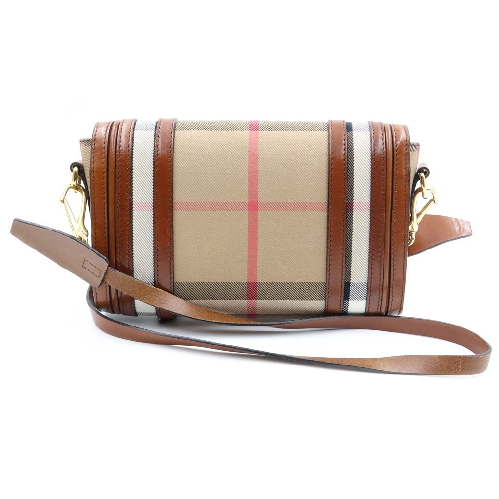 BURBERRY(バーバリー) ショルダー バック ハウスチェック レザー キャンバス ベージュ ブラウン レディース