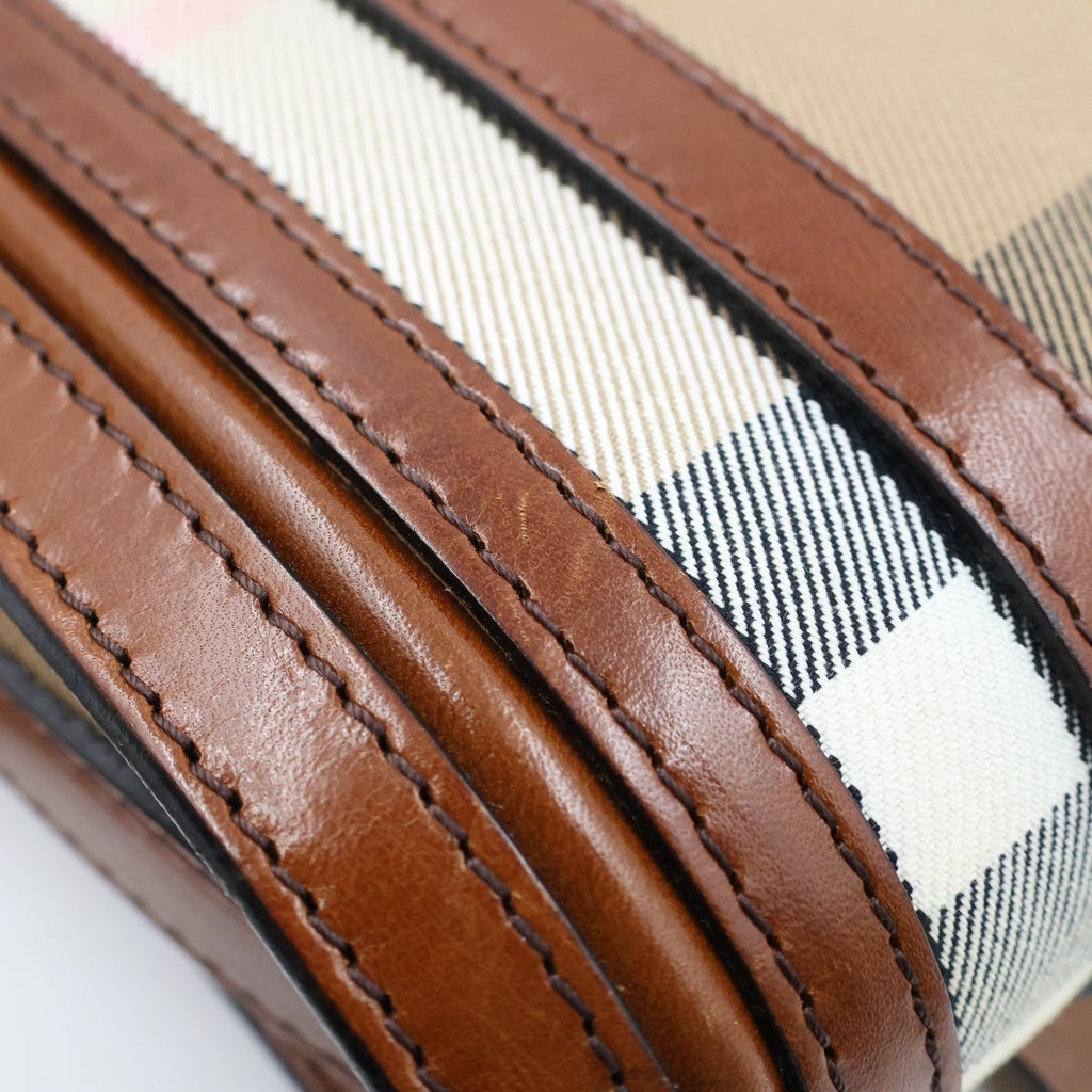 BURBERRY(バーバリー) ショルダー バック ハウスチェック レザー キャンバス ベージュ ブラウン レディース