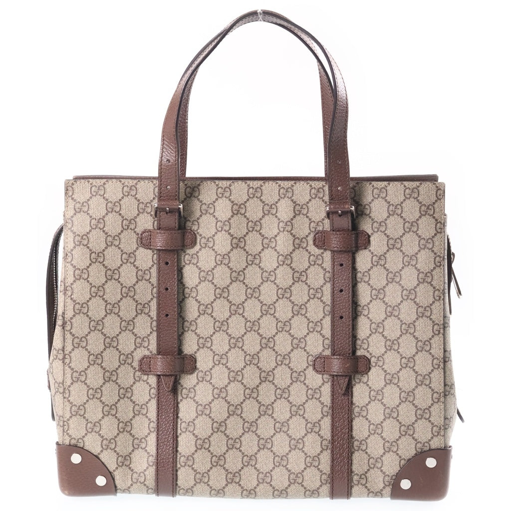 GUCCI(グッチ) GGスプリーム トートバッグ ハンドバッグ ブラウン×ベージュ PVC×レザー 626356 シルバー金具