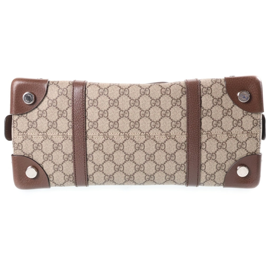 GUCCI(グッチ) GGスプリーム トートバッグ ハンドバッグ ブラウン×ベージュ PVC×レザー 626356 シルバー金具
