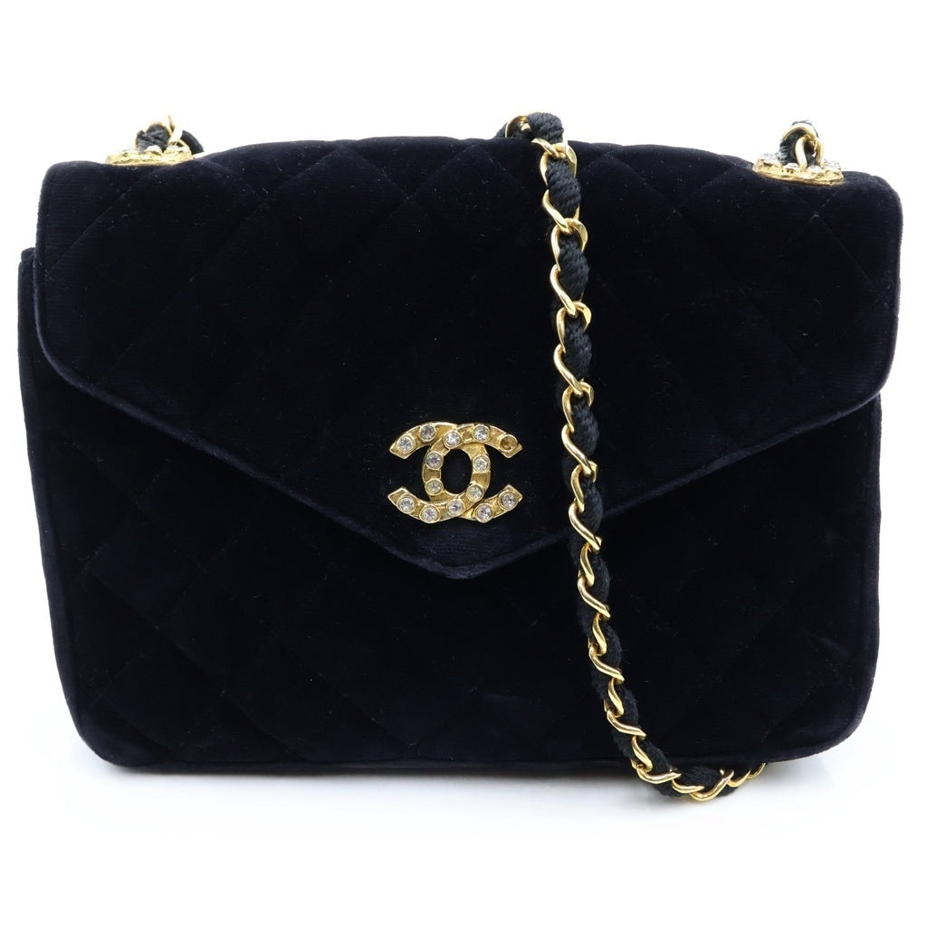 CHANEL(シャネル) マトラッセ20 SフラップSチェーンショルダーバッグ ブラック ベロア ゴールド金具 レディース
