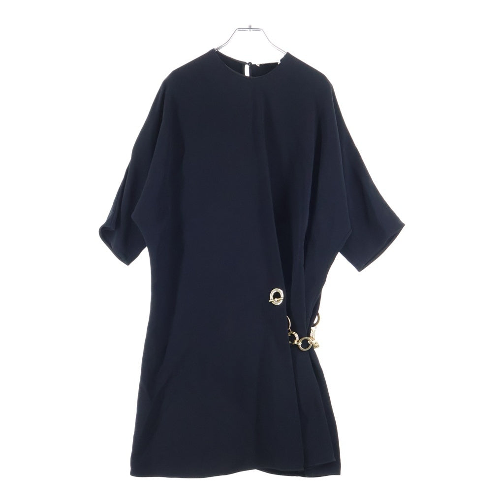 CELINE(セリーヌ) 26SS WRAP DRESS ラップドレス キャディ ゴールドチャーム装飾 半袖ワンピース レーヨン ブラック RR0K80T25.38NO レディース