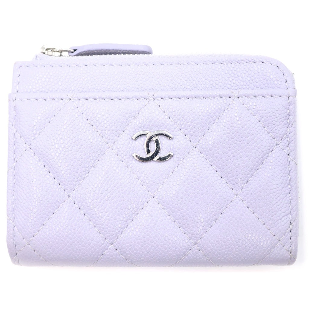 CHANEL(シャネル) マトラッセ フラグメントケース ミニ財布 カードケース コインケース ライトパープル ラベンダー キャビアスキン AP3179 シルバー金具 レディース