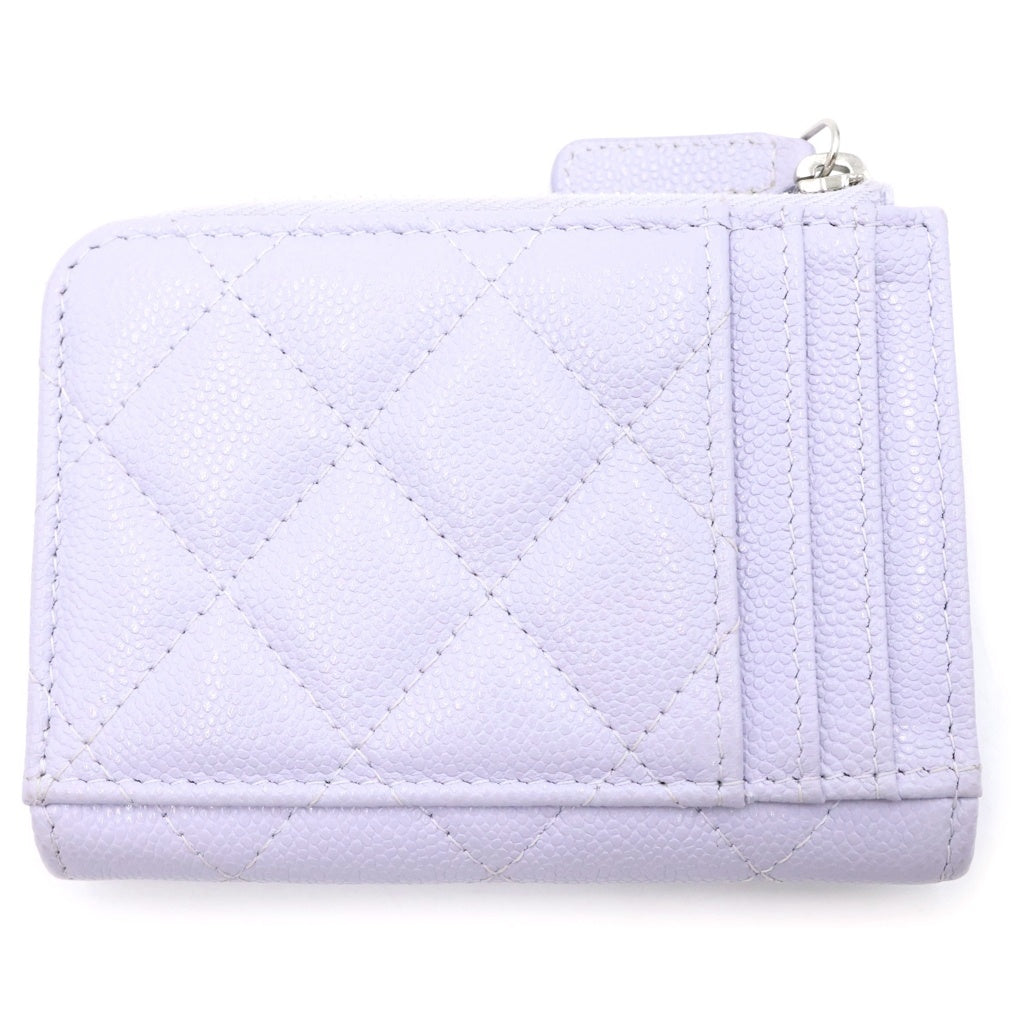 CHANEL(シャネル) マトラッセ フラグメントケース ミニ財布 カードケース コインケース ライトパープル ラベンダー キャビアスキン AP3179 シルバー金具 レディース