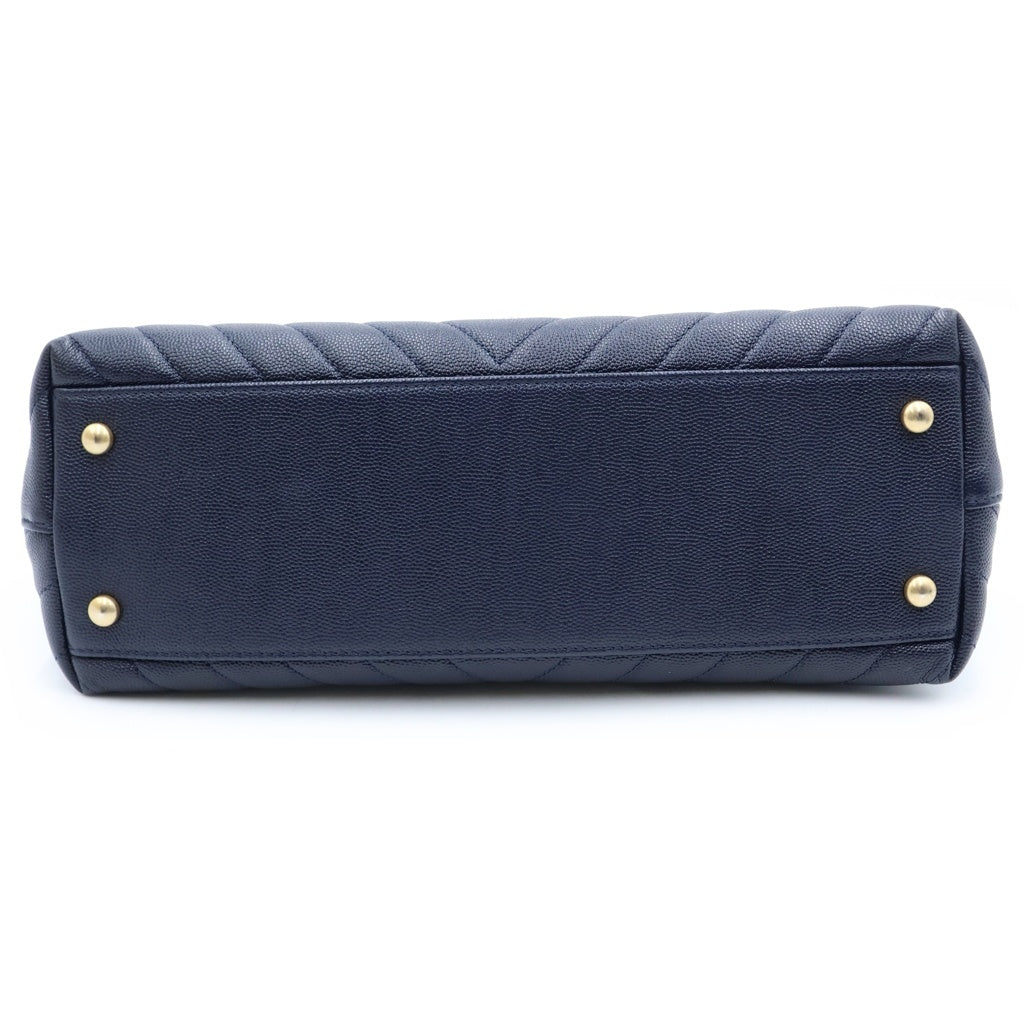 CHANEL(シャネル) ココマーク Vステッチ ココハンドルS ハンドバッグ ショルダーバッグ 2WAY ネイビー キャビアスキン ゴールド金具 A92991 レディース