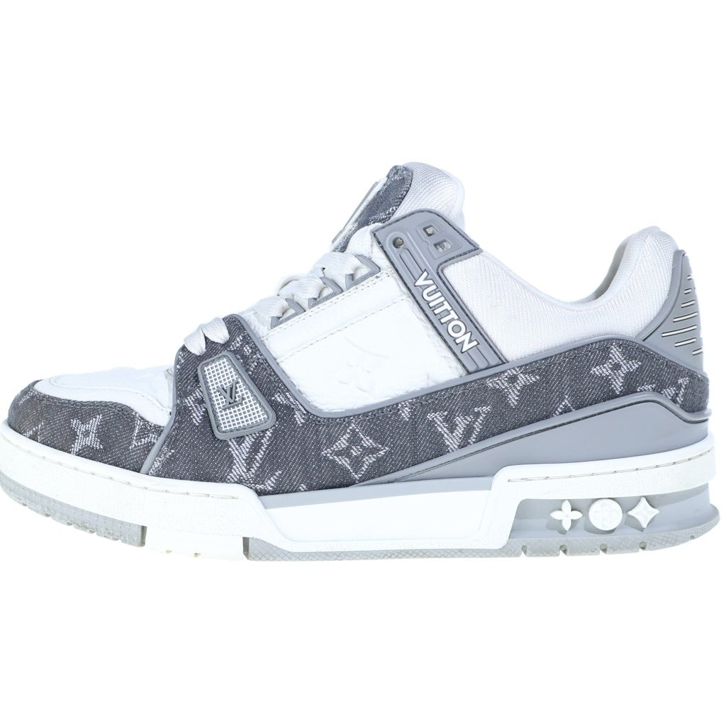 LOUIS VUITTON(ルイヴィトン) LVトレーナー モノグラムデニム レザースニーカー ホワイト×グレー レディース