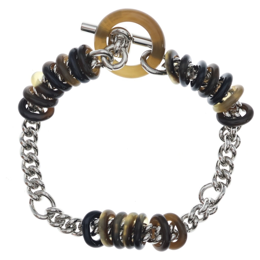 HERMES(エルメス) テオレム ブレスレット ブラック/シルバー メタル/ブァッファローホーン レディース