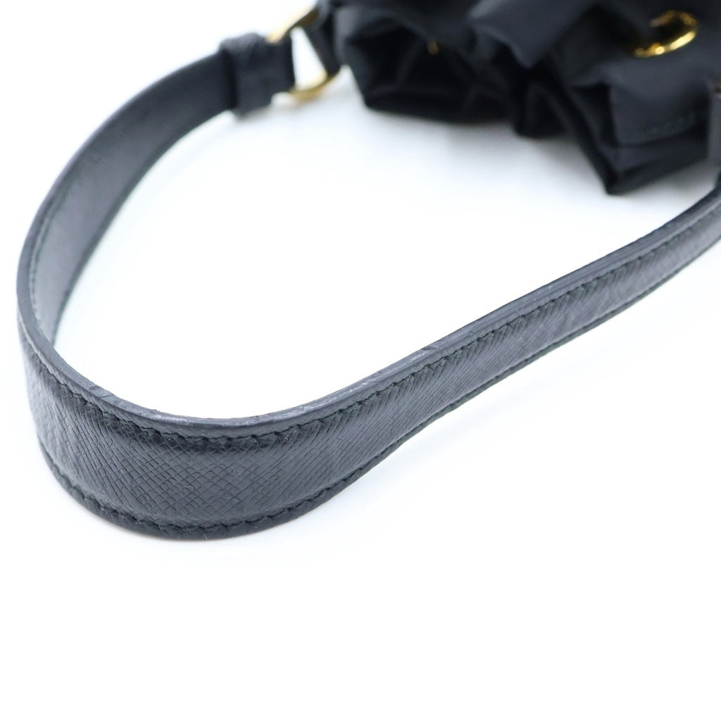 PRADA(プラダ) Re-Nylon トライアングルロゴ デュエット ハンド バケット ショルダーバッグ 巾着 ナイロン ブラック 1BH038 レディース
