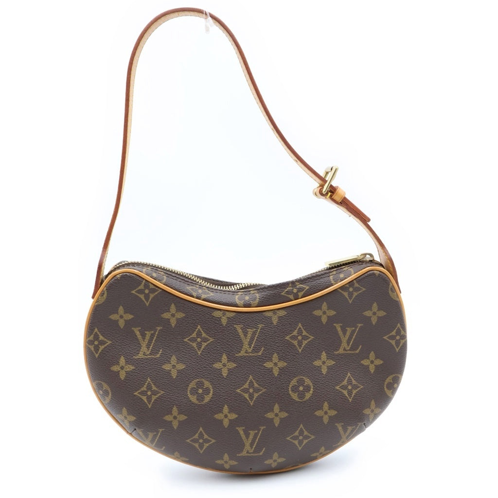 LOUIS VUITTON(ルイヴィトン) モノグラム ポシェット クロワッサン ワンショルダーバッグ ブラウン レザー×PVC M51510 ゴールド金具 レディース