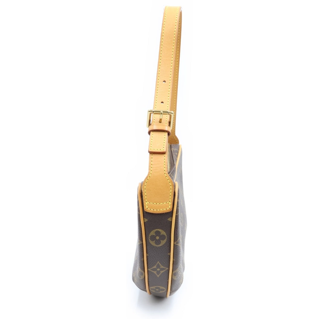 LOUIS VUITTON(ルイヴィトン) モノグラム ポシェット クロワッサン ワンショルダーバッグ ブラウン レザー×PVC M51510 ゴールド金具 レディース