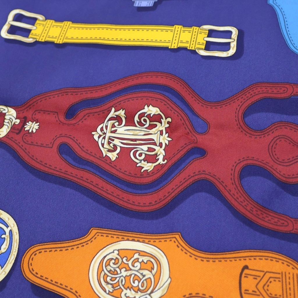 HERMES(エルメス) カレ70 大統領の馬具 スカーフ ブルー レディース