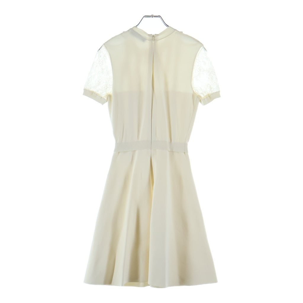 VALENTINO(ヴァレンティノ) ボウタイ レース シルク ウエスト切替 半袖 ワンピース フリルニットワンピース #ホワイト レディース