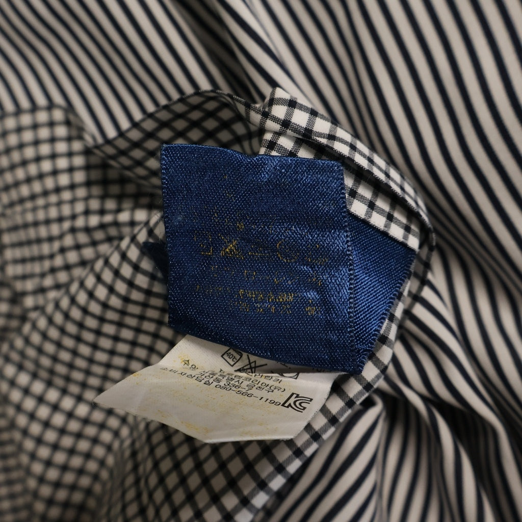 RALPH LAUREN(ラルフローレン) 胸ポイント刺繍 ストライプ&チェック ボタンダウン長袖シャツ ブラック/ホワイト レディース