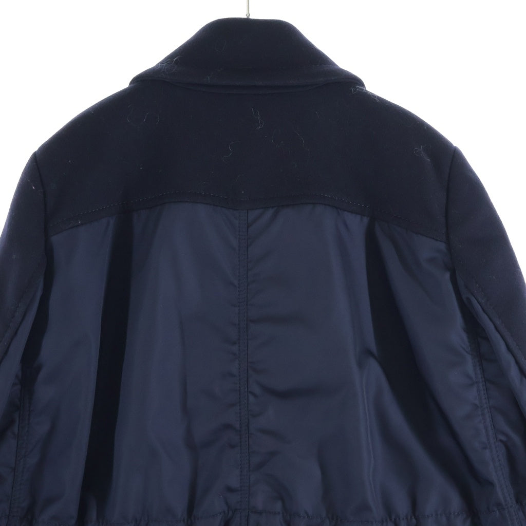 VALENTINO(ヴァレンティノ) カシミヤ混 ナイロン切り替え ダブルブレストショートコート 金ボタン ウール ネイビー WB3CJ21515E レディース