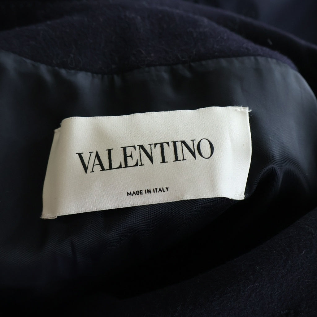 VALENTINO(ヴァレンティノ) カシミヤ混 ナイロン切り替え ダブルブレストショートコート 金ボタン ウール ネイビー WB3CJ21515E レディース