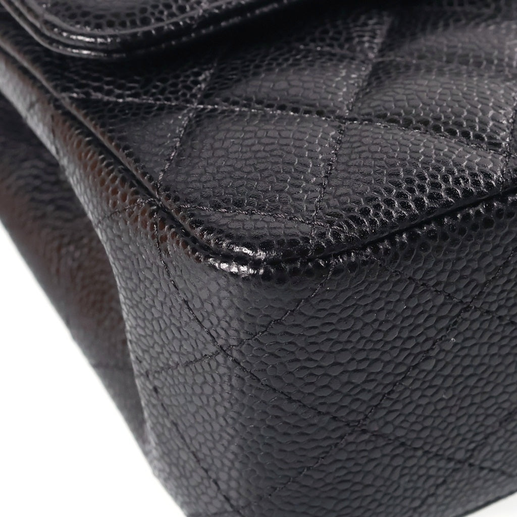 CHANEL(シャネル) マトラッセ25 Wフラップ Wチェーン キャビアスキン シルバー金具 チェーンショルダーバッグ ブラック A01112 レディース
