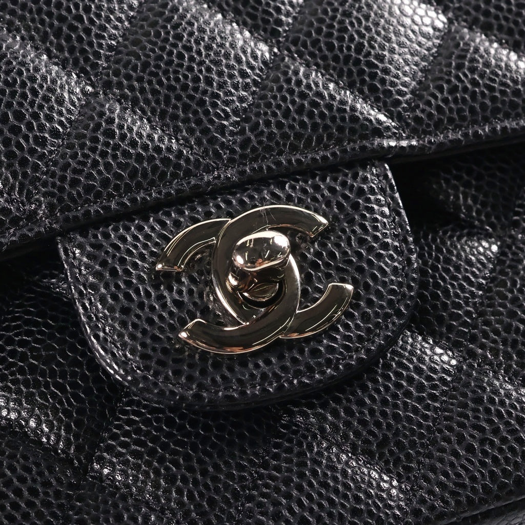 CHANEL(シャネル) マトラッセ25 Wフラップ Wチェーン キャビアスキン シルバー金具 チェーンショルダーバッグ ブラック A01112 レディース