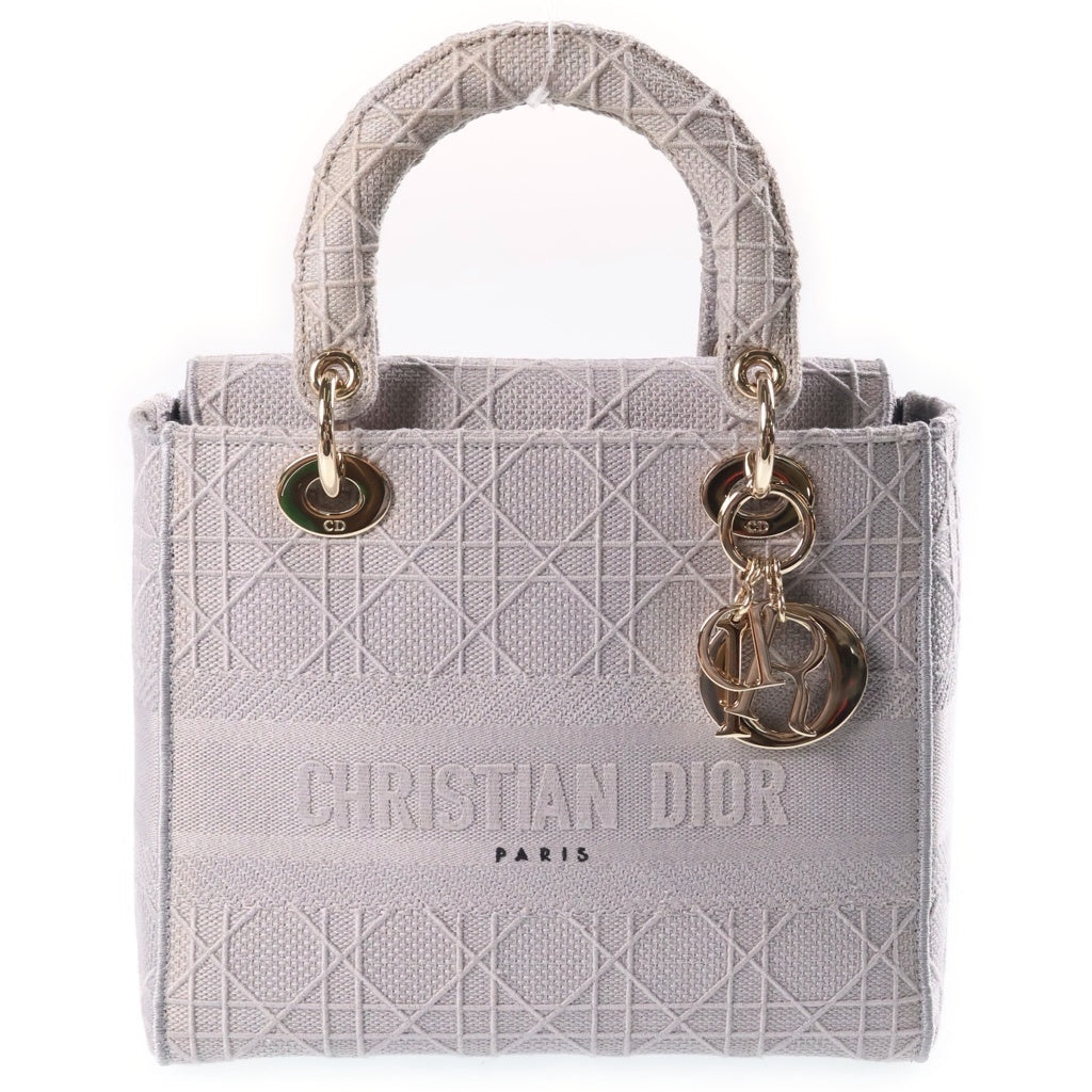 Christian Dior(クリスチャンディオール) レディディライト ミディアム キャンバス ゴールド金具 2WAY ハンドバッグ ショルダーバッグ グレー レディース