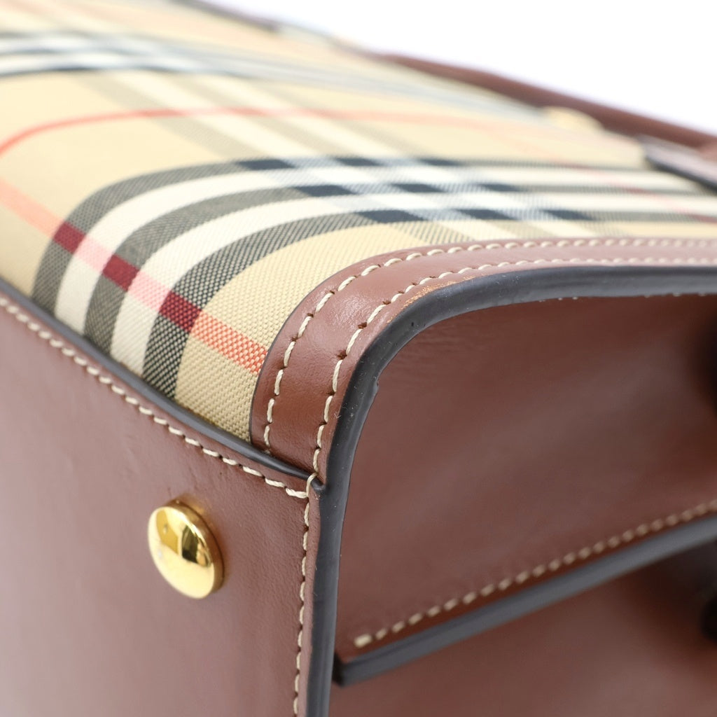 BURBERRY(バーバリー) タイトル ミニ ノバチェック レザー キャンバス 2WAY ハンドバッグ ショルダーバッグ ブラウン/ベージュ 8025267 レディース