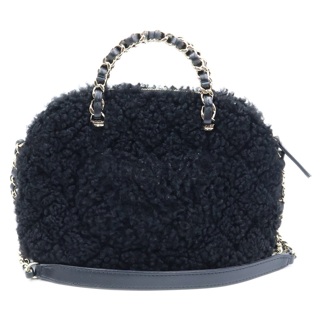 CHANEL(シャネル) ココマーク ボア 2WAYショルダーバッグ ハンドバッグ ブラック レザー ゴールド金具 レディース