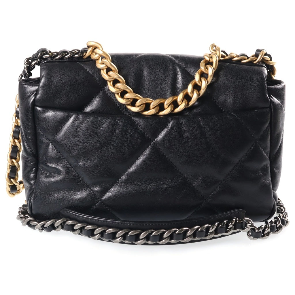 CHANEL(シャネル) シャネル19 チェーンショルダーバッグ ミディアム ブラック シャイニーカーフスキン AS1160 ゴールド×シルバー金具 レディース