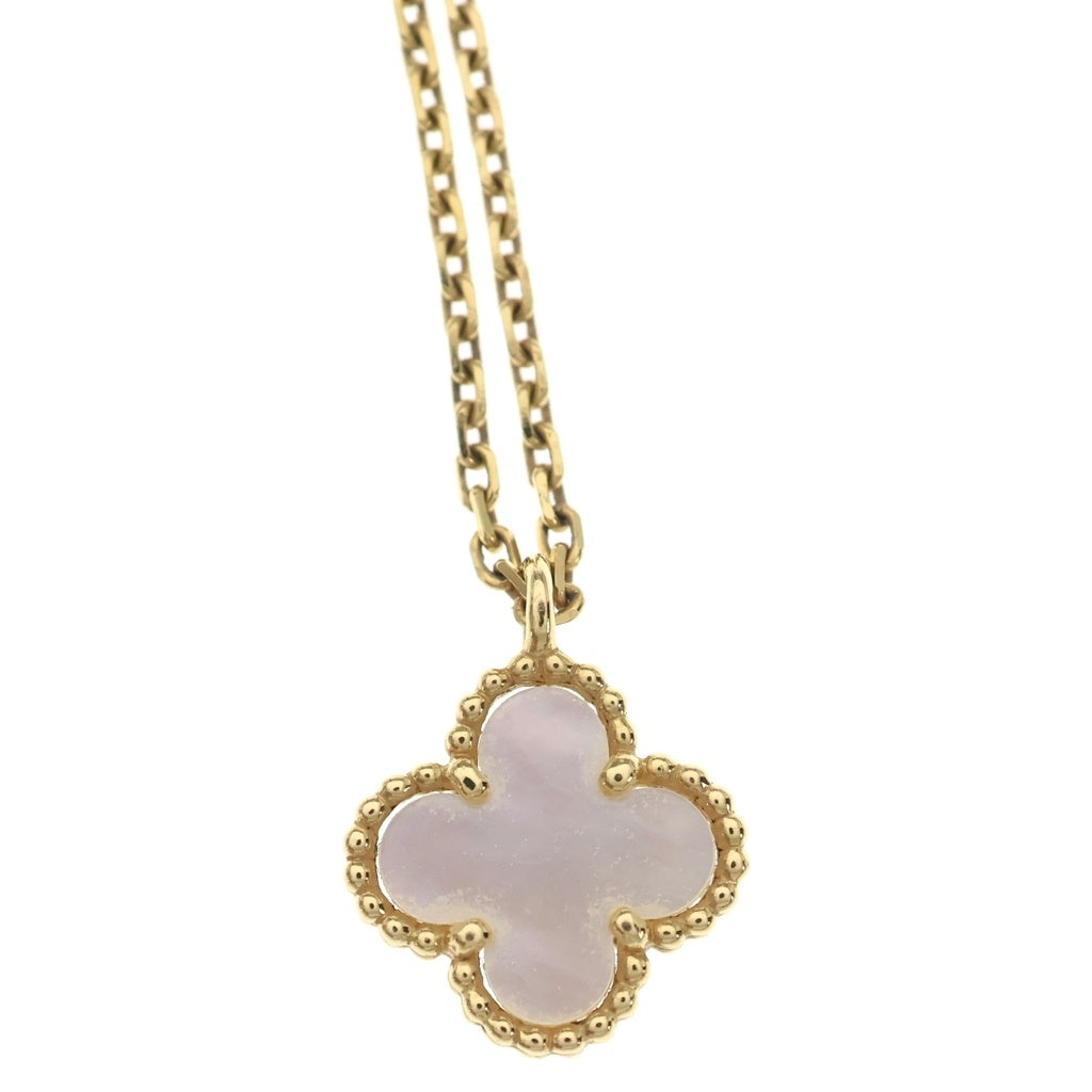 Van Cleef & Arpels(ヴァンクリーフアンドアーペル) スウィートアルハンブラ マザーオブパール ネックレス ペンダント チェーン ホワイト×イエローゴールド Au750YG レディース