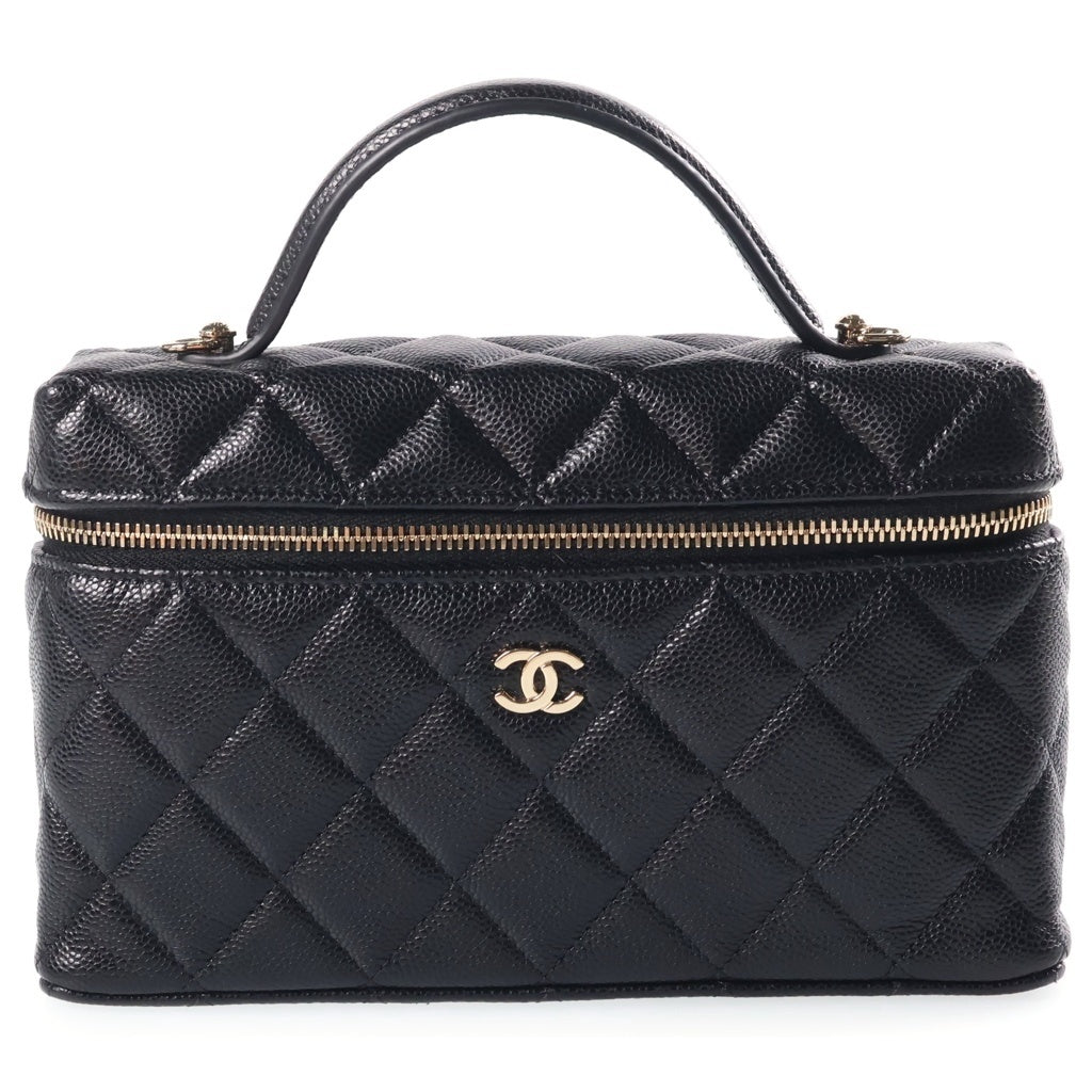 CHANEL(シャネル) マトラッセ バニティ チェーンバッグ ミニショルダーバッグ ブラック キャビアスキン AP4385 ゴールド金具 レディース