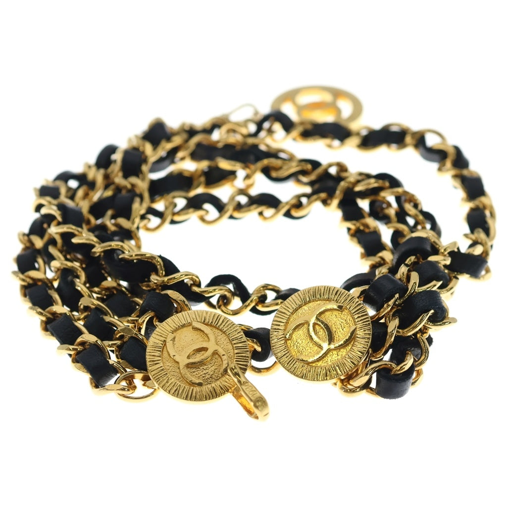 CHANEL(シャネル) ココマーク 3連 チェーンベルト コイン レザー ブラック/ゴールド レディース