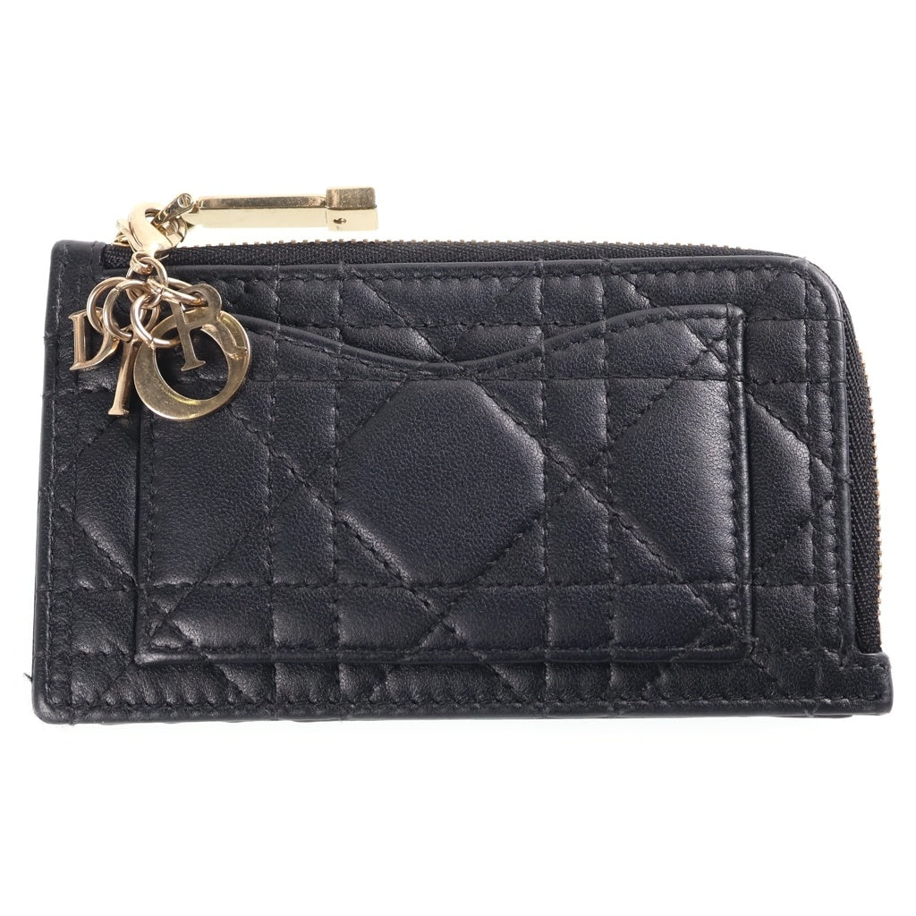 Christian Dior(クリスチャンディオール) カナージュ カードケース ゴールド金具 ラムスキン ブラック レディース
