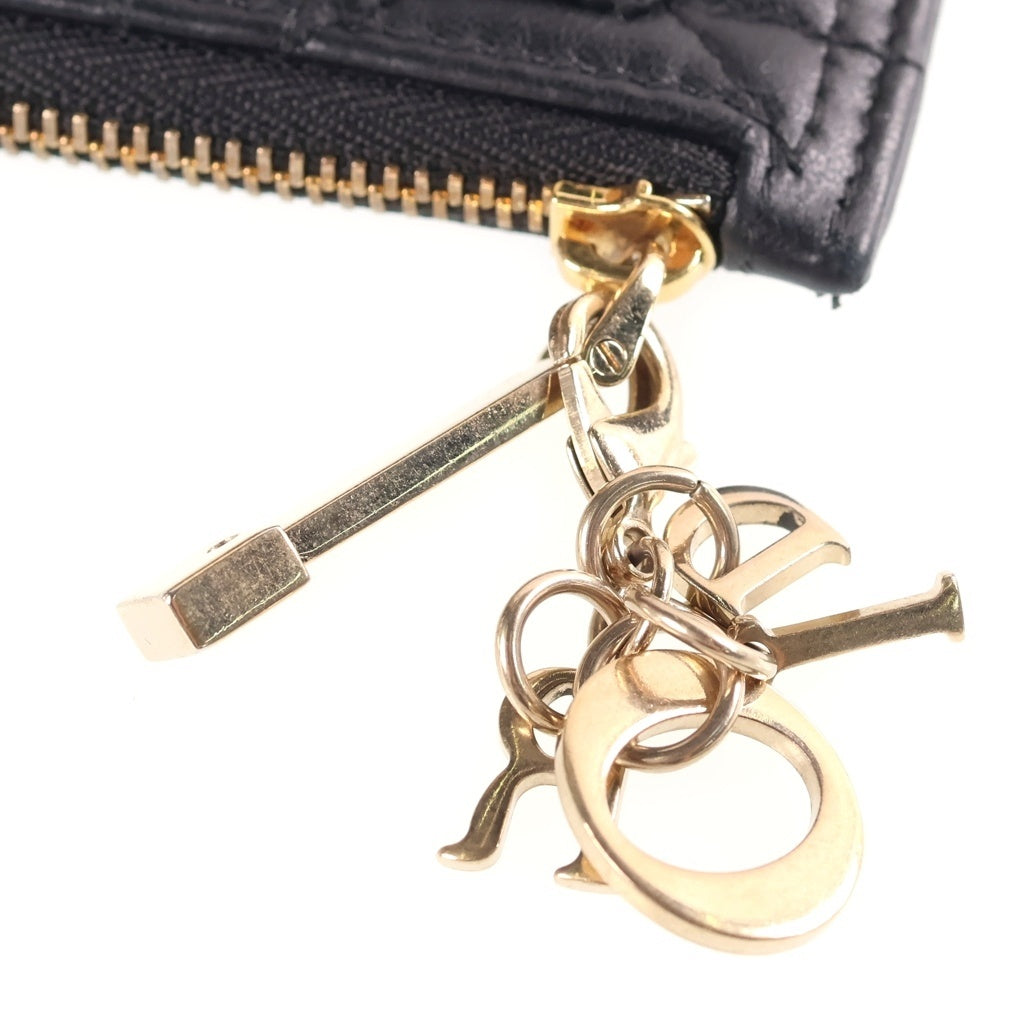 Christian Dior(クリスチャンディオール) カナージュ カードケース ゴールド金具 ラムスキン ブラック レディース
