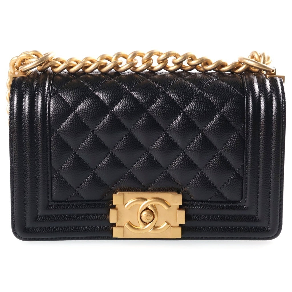 CHANEL(シャネル) ボーイシャネル20 マトラッセ スモール キャビアスキン レザー チェーンショルダーバッグ ゴールド金具 ブラック プレート A67085 レディース