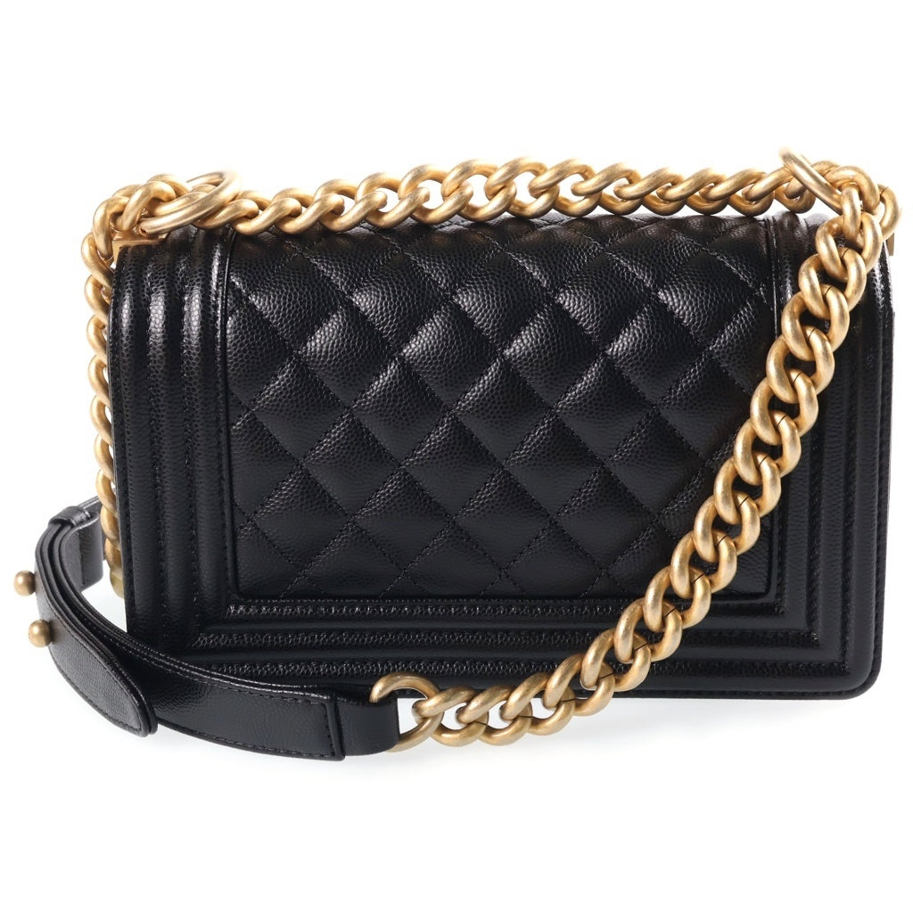 CHANEL(シャネル) ボーイシャネル20 マトラッセ スモール キャビアスキン レザー チェーンショルダーバッグ ゴールド金具 ブラック プレート A67085 レディース