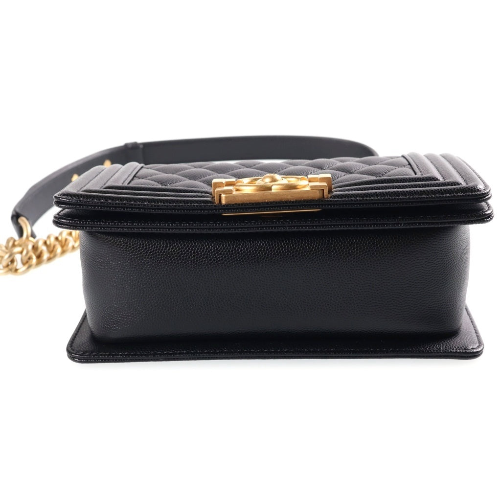 CHANEL(シャネル) ボーイシャネル20 マトラッセ スモール キャビアスキン レザー チェーンショルダーバッグ ゴールド金具 ブラック プレート A67085 レディース