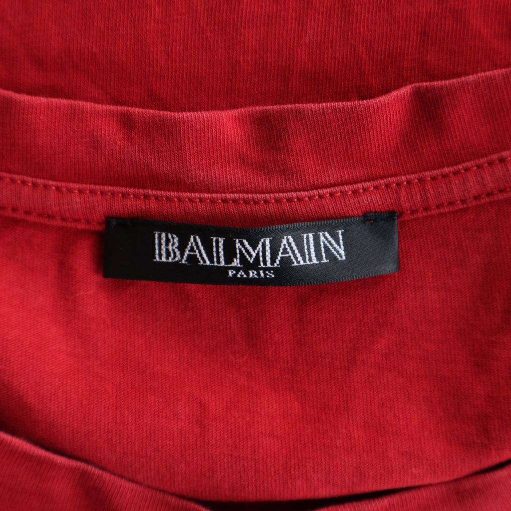 BALMAIN(バルマン) ロゴプリント 袖ボタン コットン 半袖 Tシャツ カットソー #42 レッド