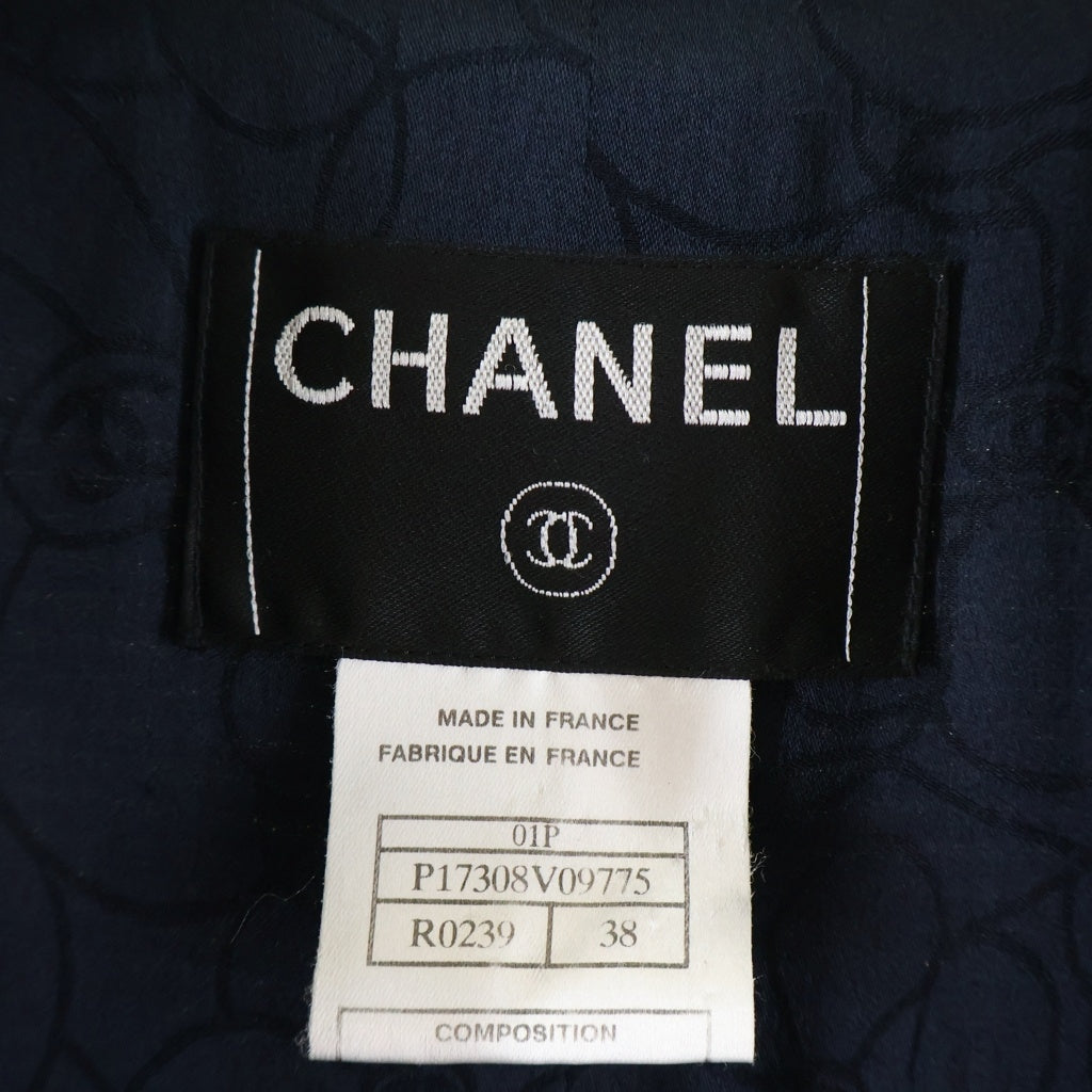 CHANEL(シャネル) ジャケット ボーダー カメリア ウール シルク ネイビー P17308V09775 レディース