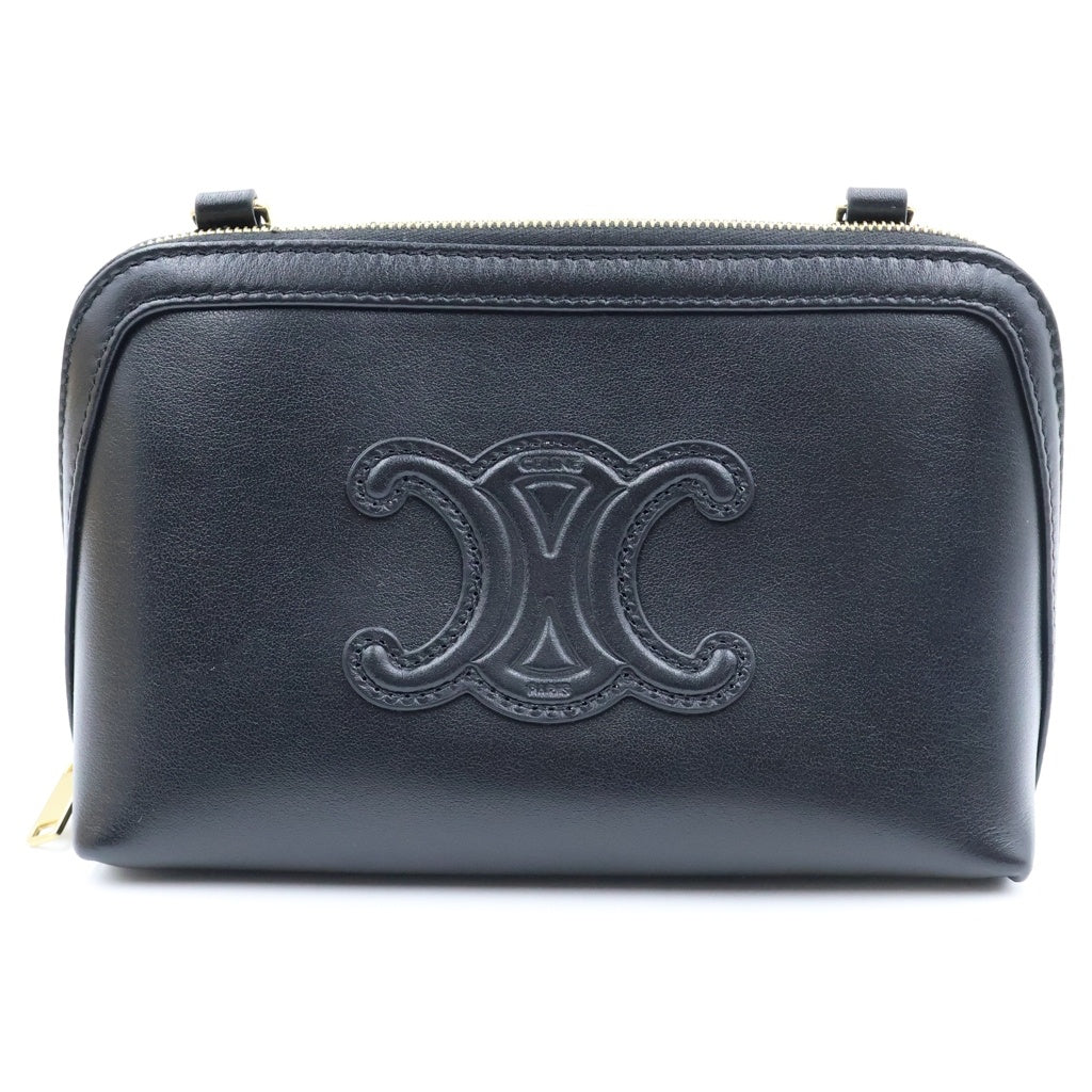 CELINE(セリーヌ) チェーン ショルダーバッグ クラッチトリオンフ キュイル レザー ブラック レディース