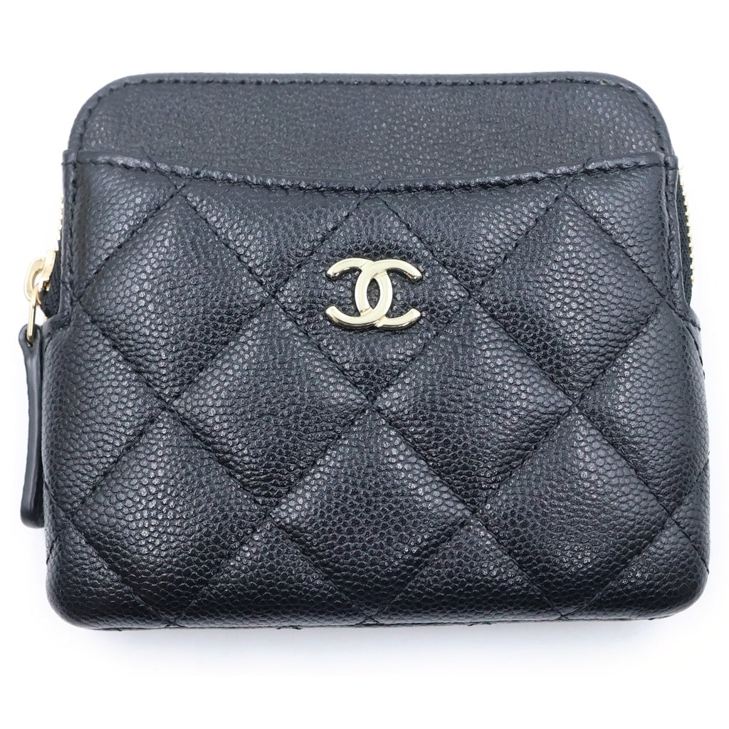 CHANEL(シャネル) マトラッセ クラシック ジップ コインパース ゴールド金具 キャビアスキン ブラック AP2061 レディース