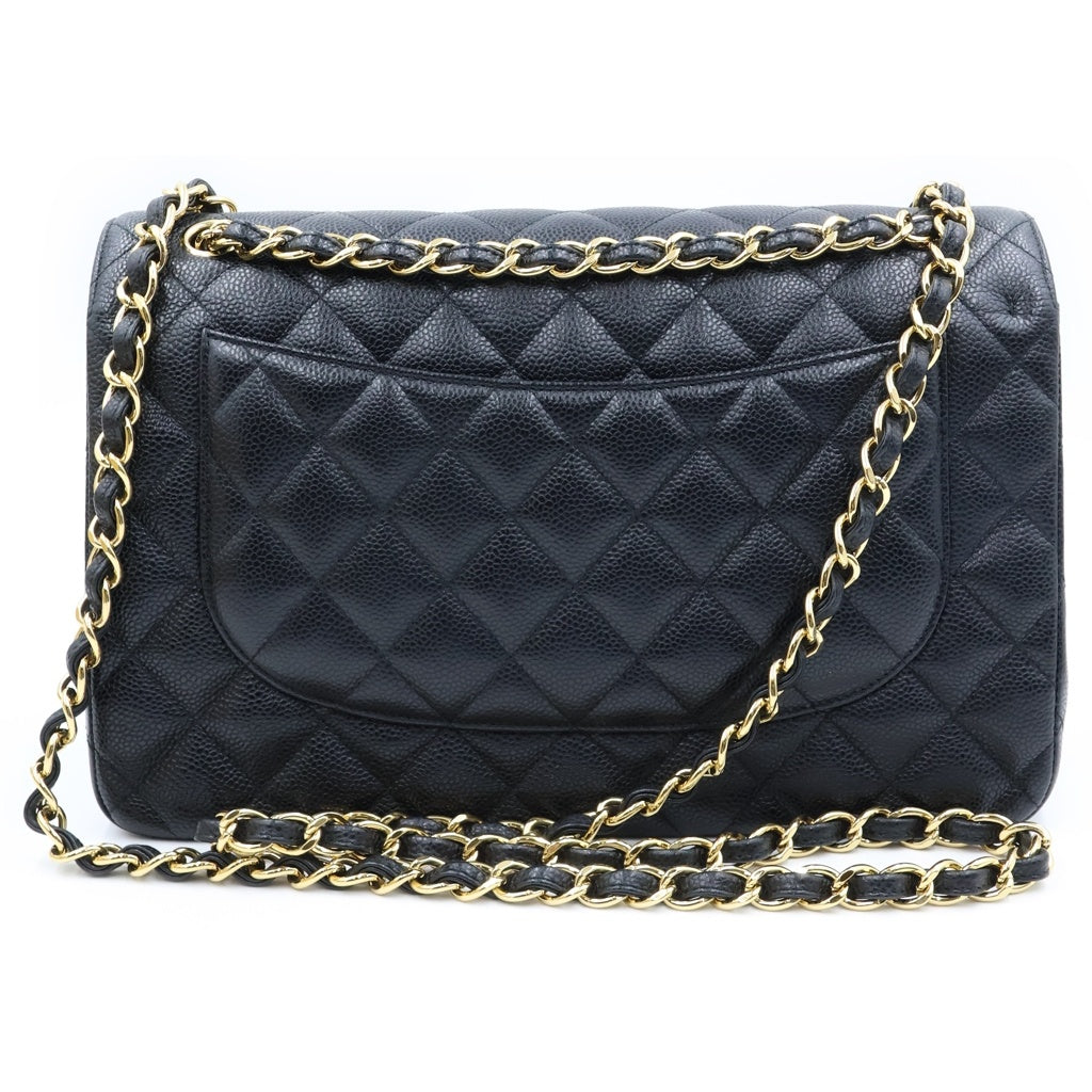 CHANEL(シャネル) マトラッセ30 WフラップWチェーンショルダーバッグ ブラック キャビアスキン ゴールド金具 シール、カード付 22番台 レディース