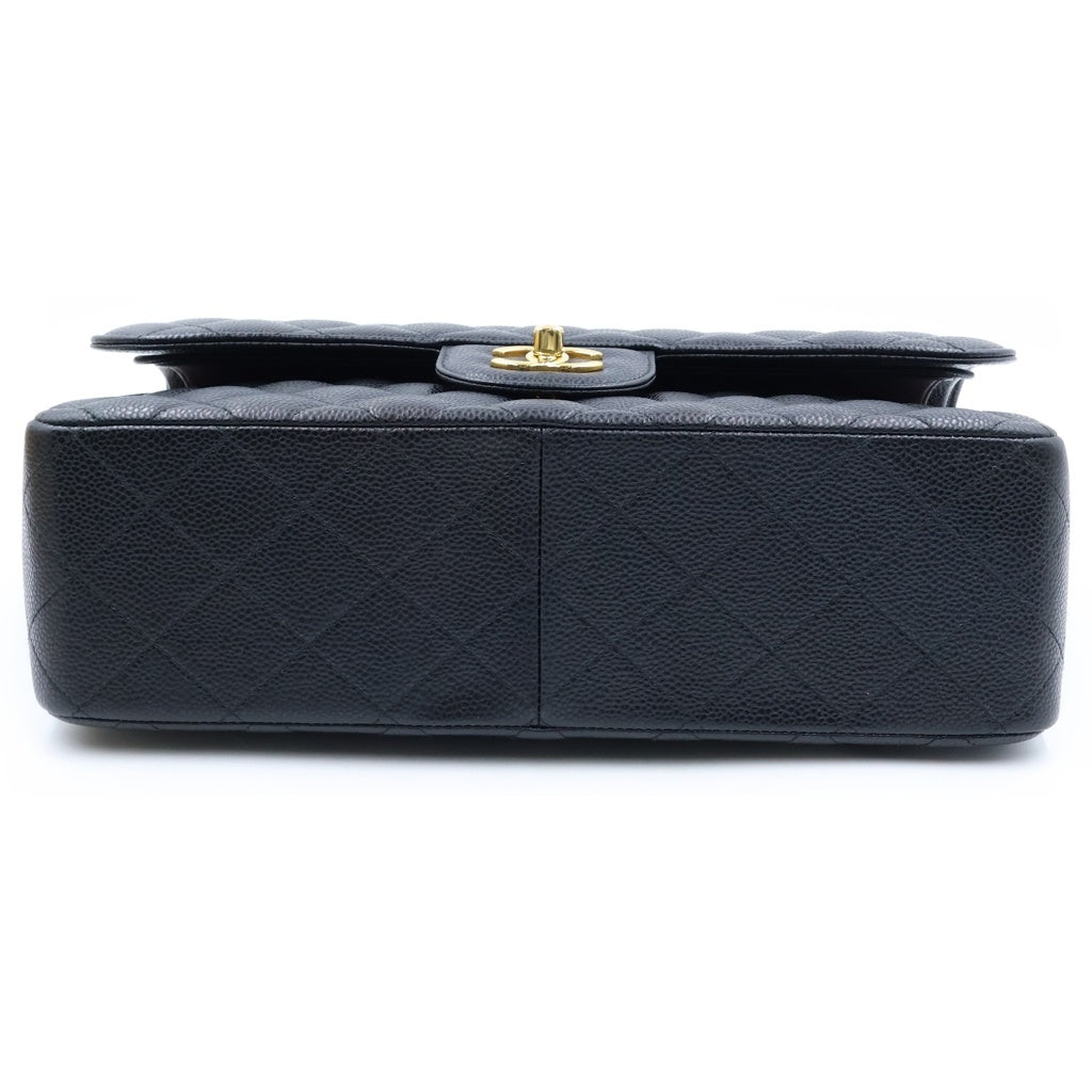 CHANEL(シャネル) マトラッセ30 WフラップWチェーンショルダーバッグ ブラック キャビアスキン ゴールド金具 シール、カード付 22番台 レディース