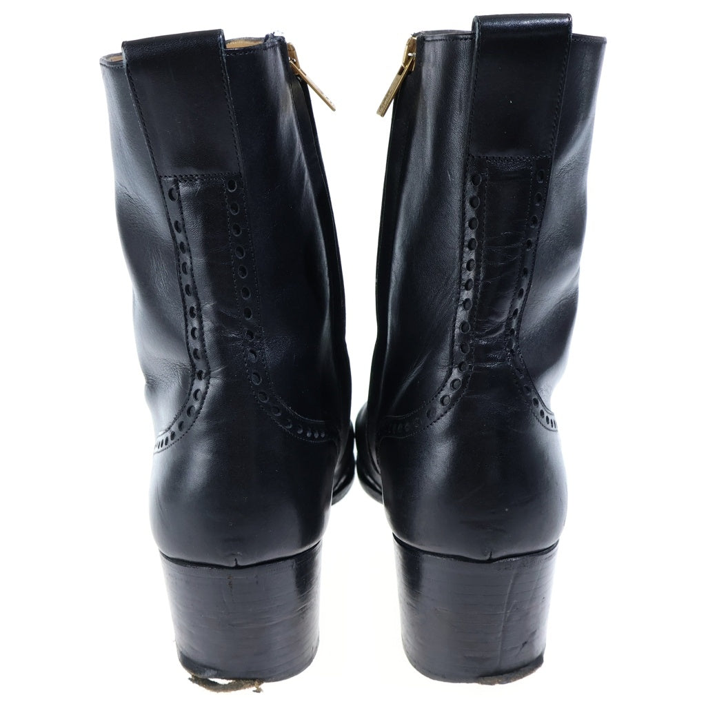 Yves Saint Laurent rive gauche(イヴサンローランリヴゴーシュ) メダリオン ジョニー レザーヒールブーツ ブラック