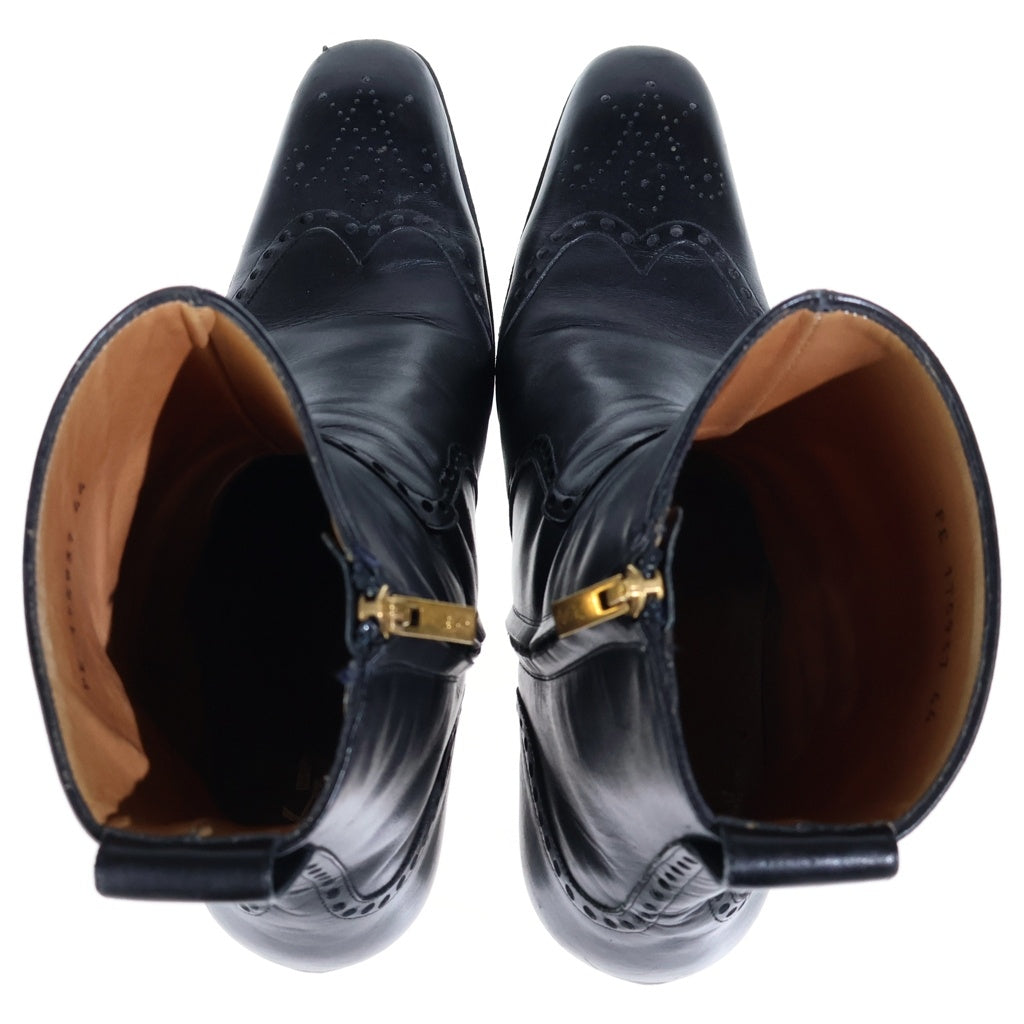 Yves Saint Laurent rive gauche(イヴサンローランリヴゴーシュ) メダリオン ジョニー レザーヒールブーツ ブラック