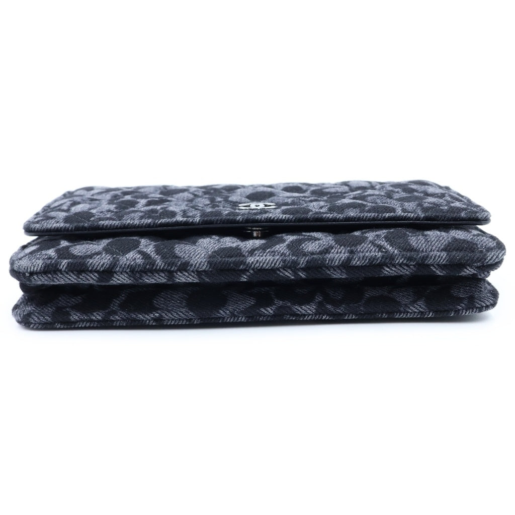 CHANEL(シャネル) チェーンウォレット フローラル柄 デニム ショルダーバッグ ポーチ ブラック AP0250 プレート レディース