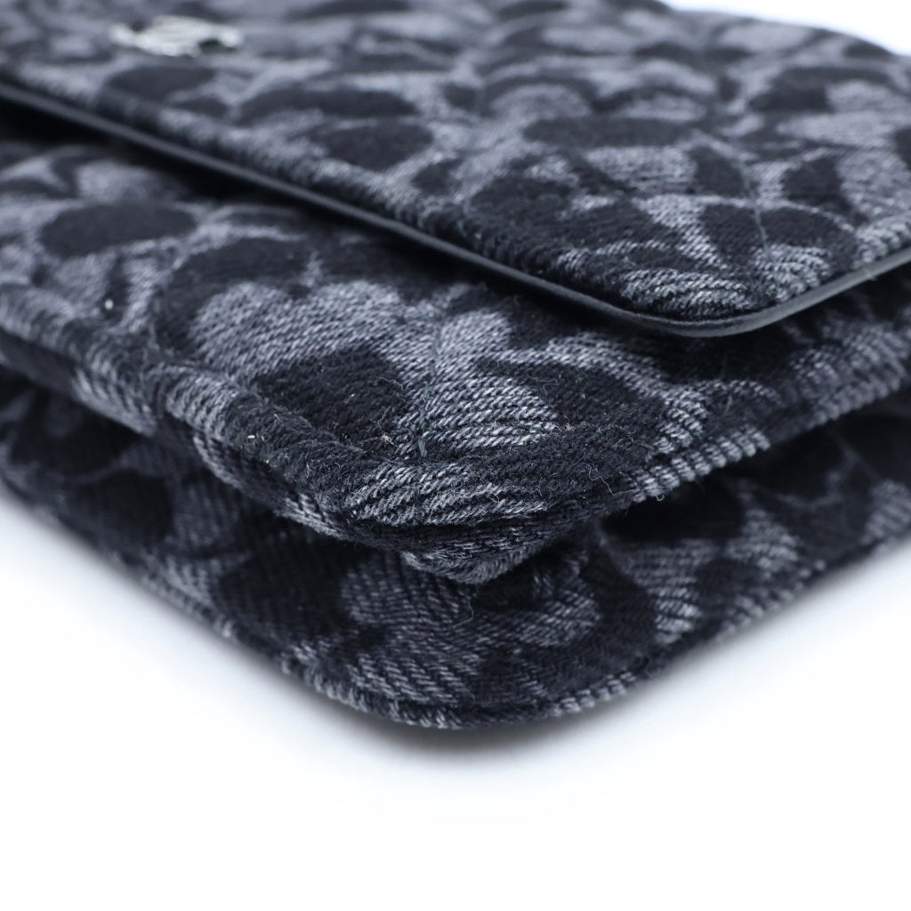 CHANEL(シャネル) チェーンウォレット フローラル柄 デニム ショルダーバッグ ポーチ ブラック AP0250 プレート レディース