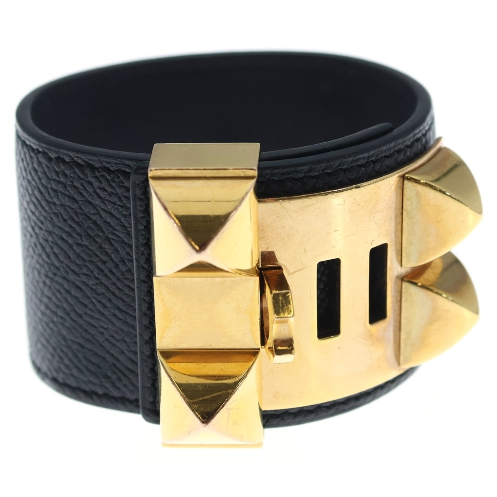 HERMES(エルメス) コリエ・ド・シアン バングル ブレスレット ブラック ノワール ゴールド金具 T刻印 レディース