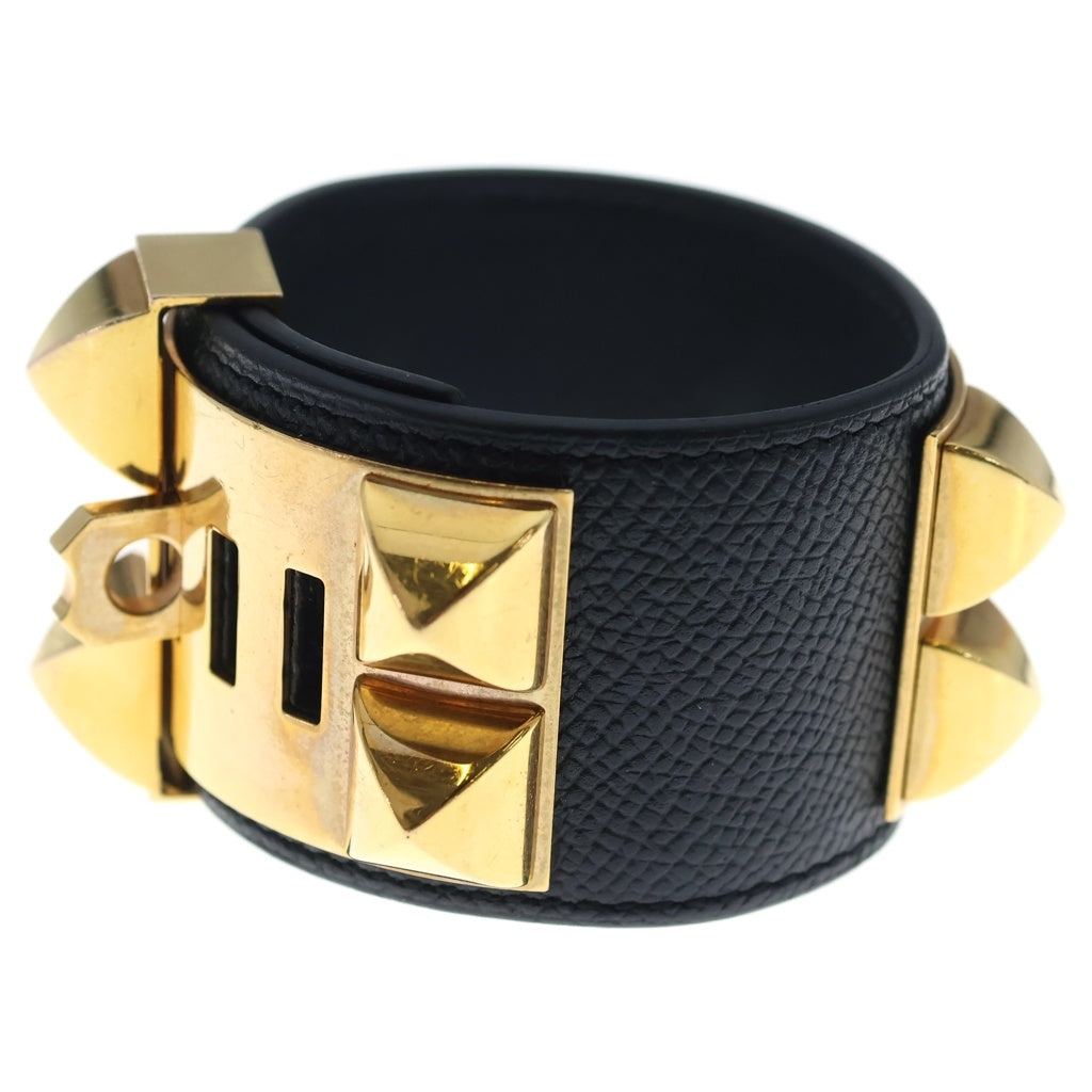 HERMES(エルメス) コリエ・ド・シアン バングル ブレスレット ブラック ノワール ゴールド金具 T刻印 レディース