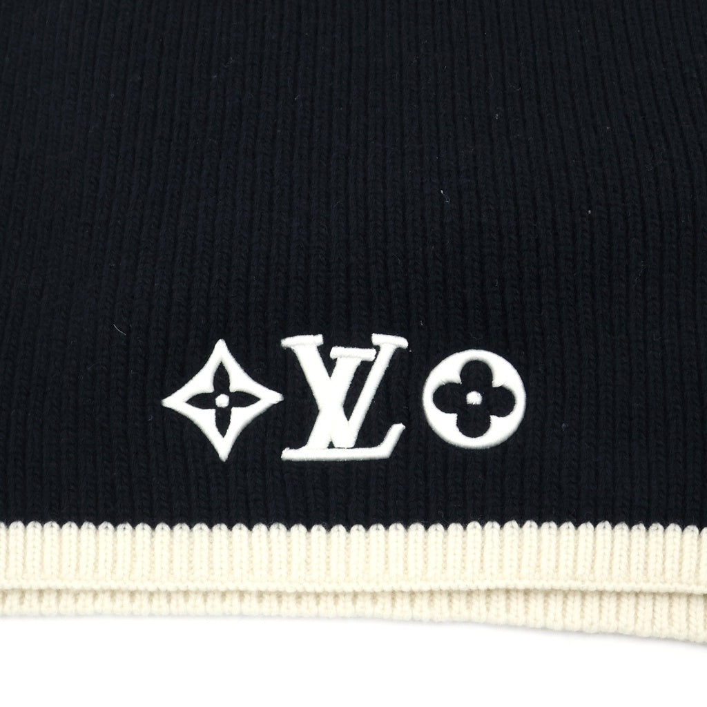 LOUIS VUITTON(ルイヴィトン) エシャルプ LV ヘッドライン ロゴ刺繍 リブ ウール マフラー ストール ブラック M77928 レディース