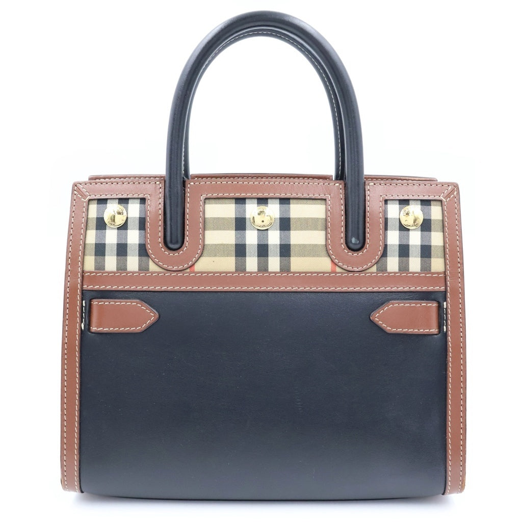 BURBERRY(バーバリー) タイトル ミニ ノバチェック 2WAYハンドバッグ ショルダーバッグ ブラウン×ブラック レザー ゴールド金具 レディース