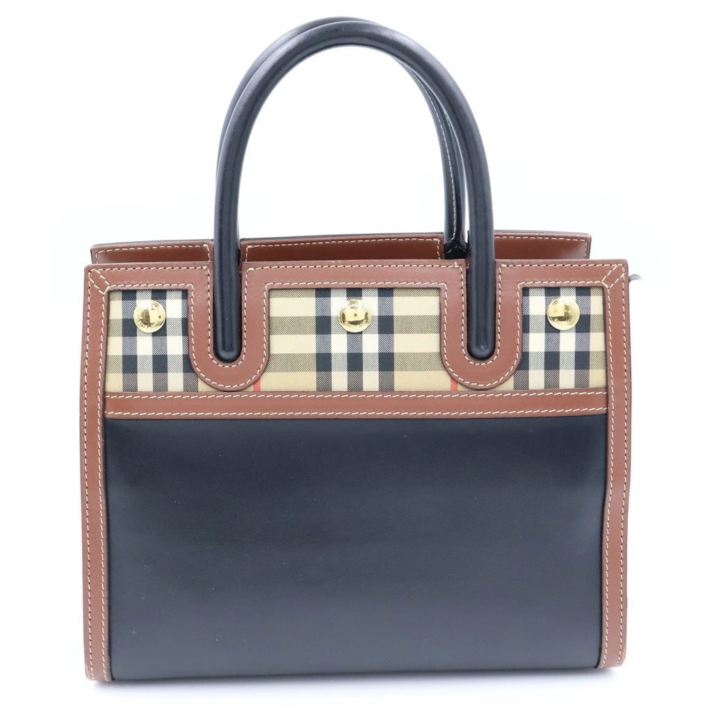 BURBERRY(バーバリー) タイトル ミニ ノバチェック 2WAYハンドバッグ ショルダーバッグ ブラウン×ブラック レザー ゴールド金具 レディース