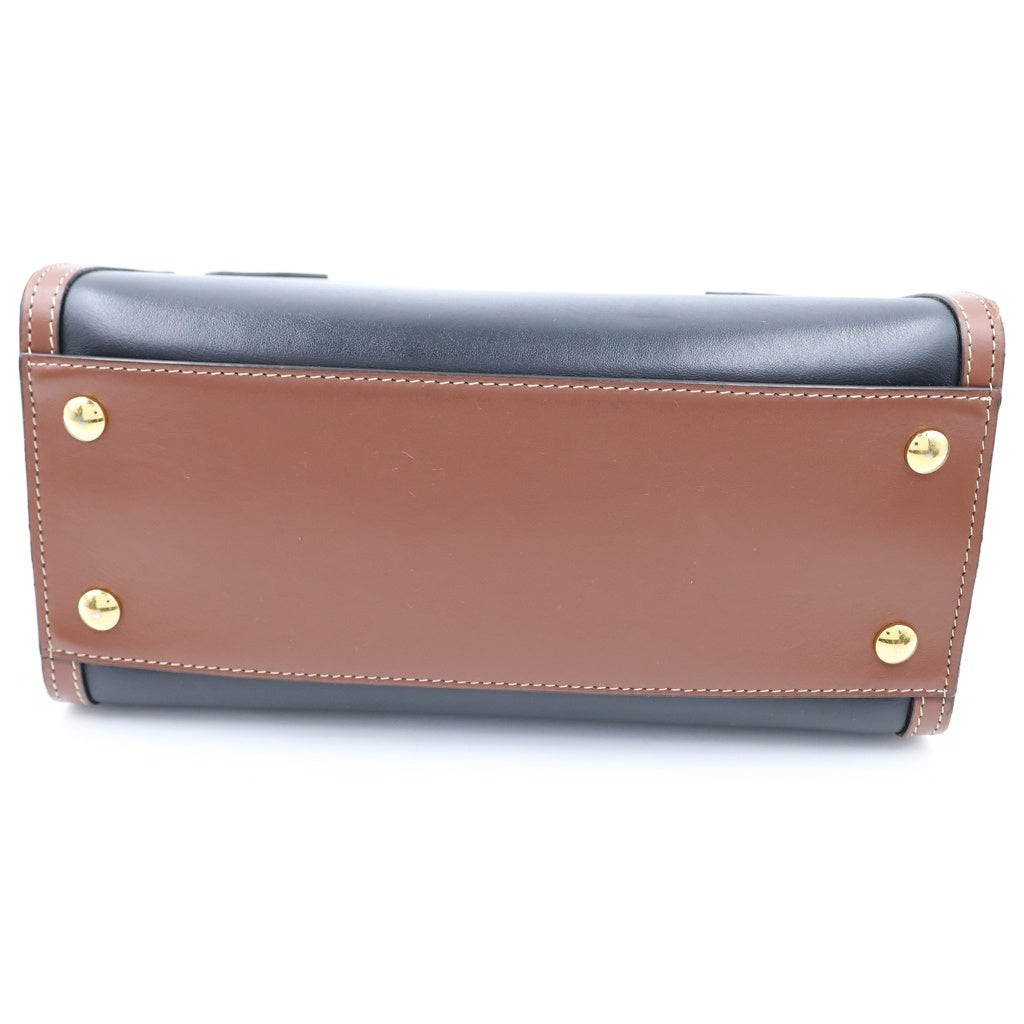 BURBERRY(バーバリー) タイトル ミニ ノバチェック 2WAYハンドバッグ ショルダーバッグ ブラウン×ブラック レザー ゴールド金具 レディース
