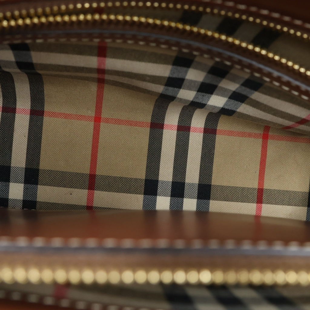BURBERRY(バーバリー) タイトル ミニ ノバチェック 2WAYハンドバッグ ショルダーバッグ ブラウン×ブラック レザー ゴールド金具 レディース